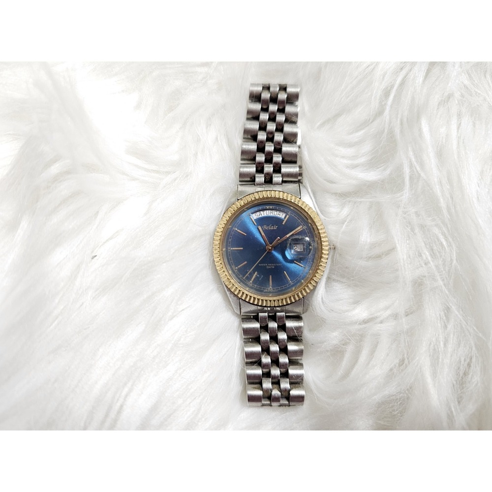 Men's Belair Wrist Watch 3 Tone Gold Silver Swiss Movement Sapphire Crystal
